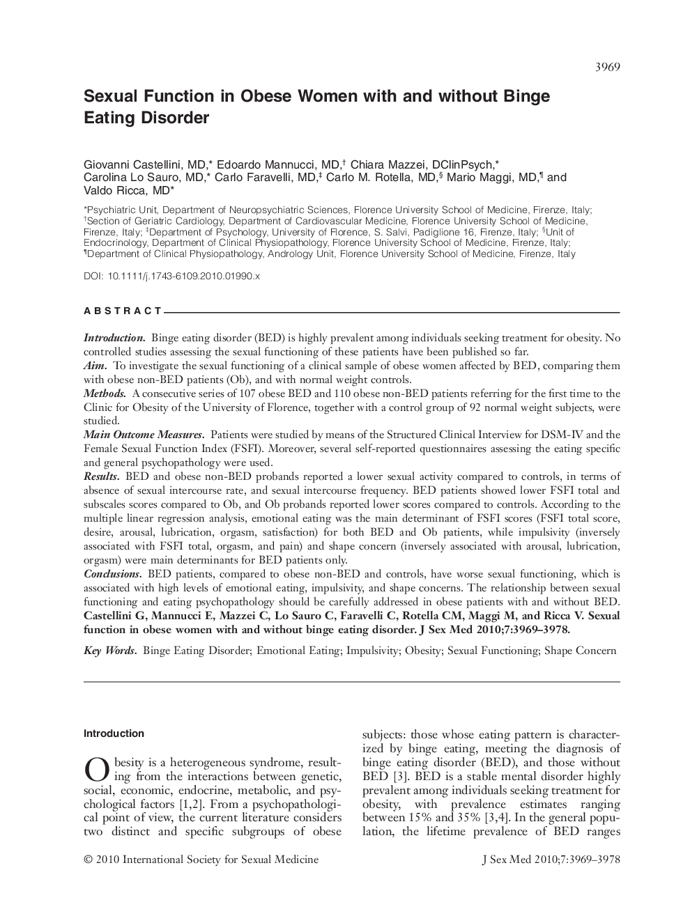 Sexual Function in Obese Women with and without Binge Eating Disorder