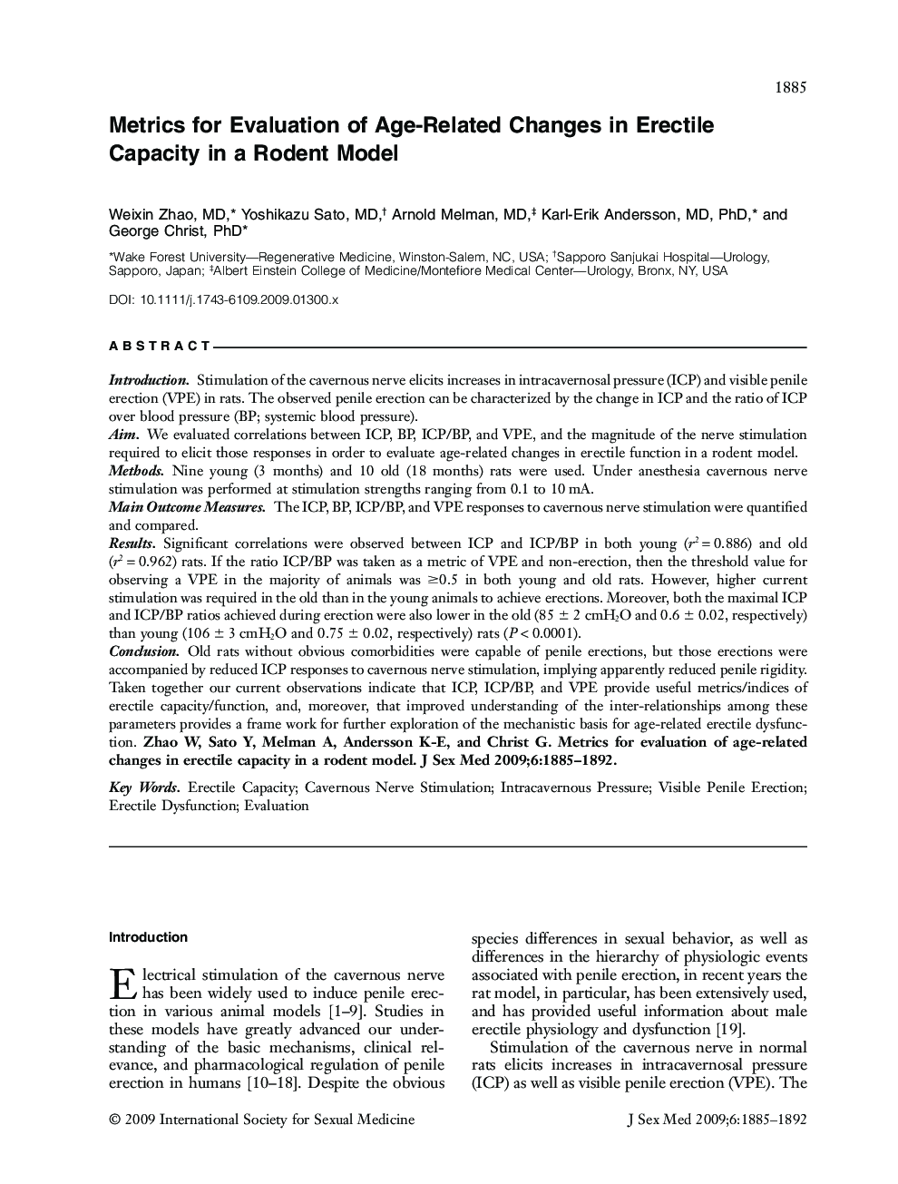 Metrics for Evaluation of Age-Related Changes in Erectile Capacity in a Rodent Model