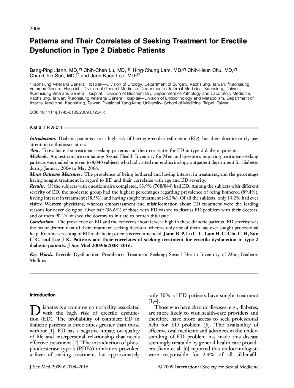 الگوها و همبستگی آنها در مورد درمان اختلال نعوظ در بیماران دیابتی نوع 2 