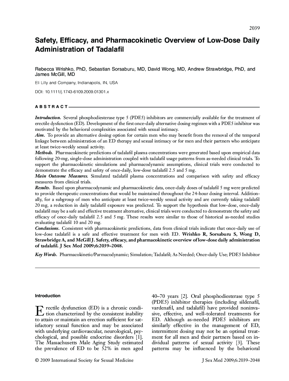 Safety, Efficacy, and Pharmacokinetic Overview of Low-Dose Daily Administration of Tadalafil