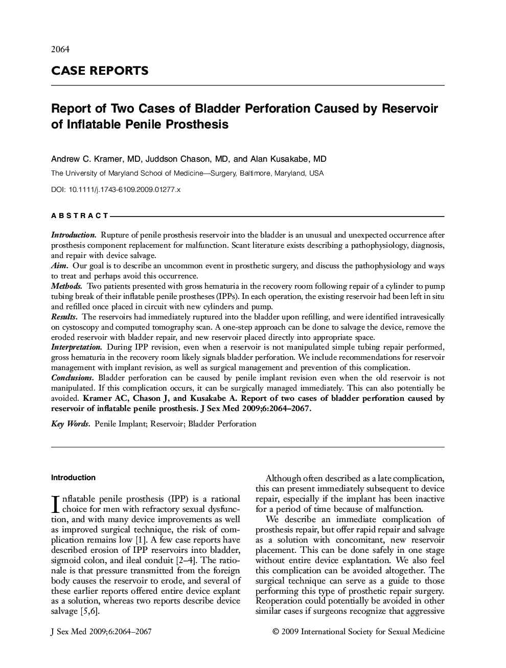 CASE REPORTS: Report of Two Cases of Bladder Perforation Caused by Reservoir of Inflatable Penile Prosthesis