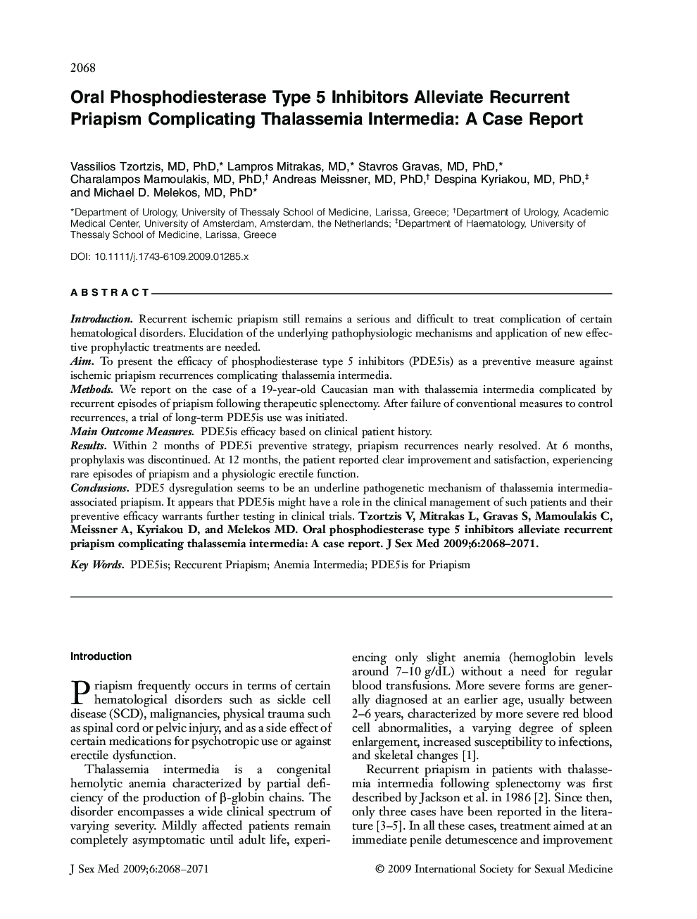 Oral Phosphodiesterase Type 5 Inhibitors Alleviate Recurrent Priapism Complicating Thalassemia Intermedia: A Case Report