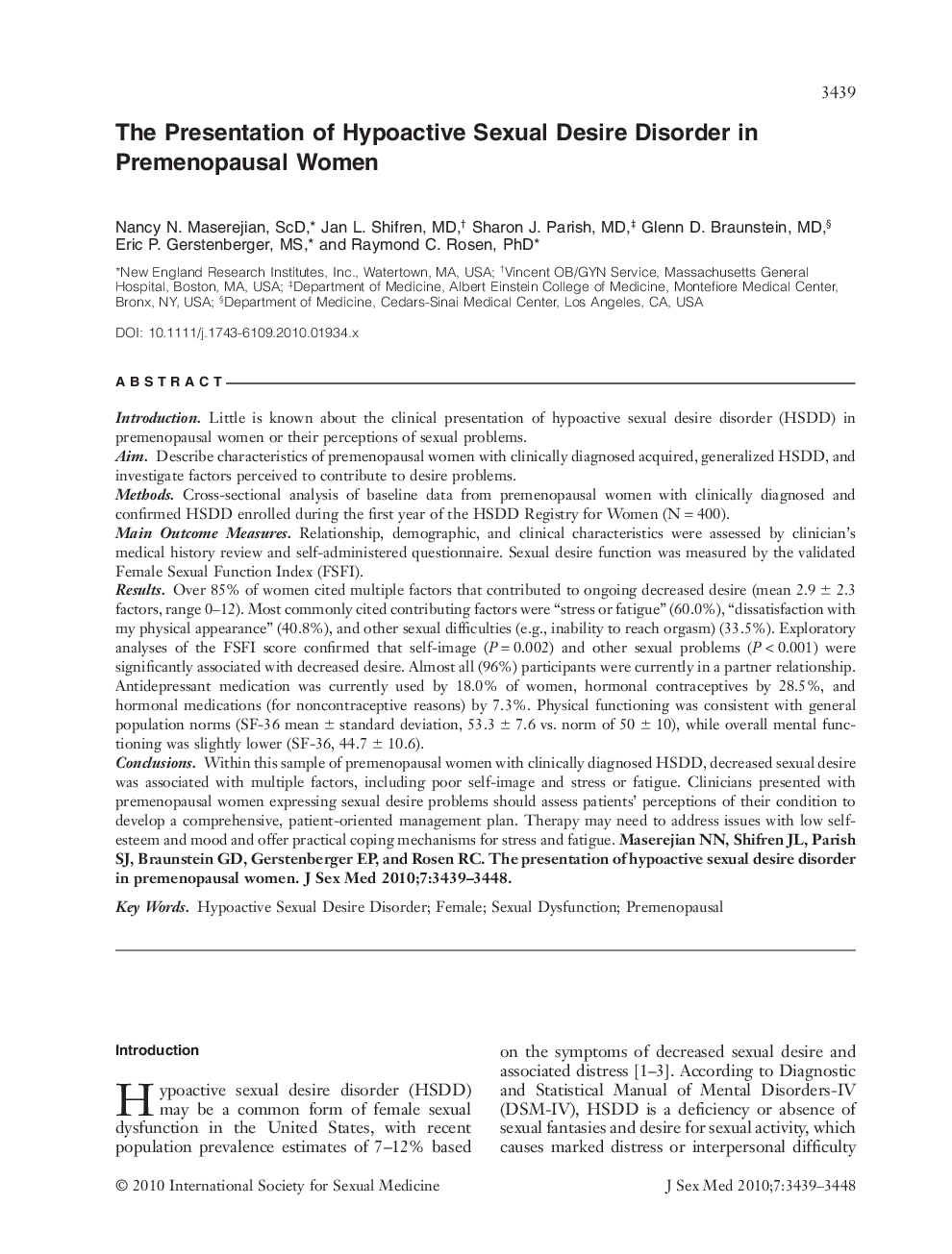 The Presentation of Hypoactive Sexual Desire Disorder in Premenopausal Women