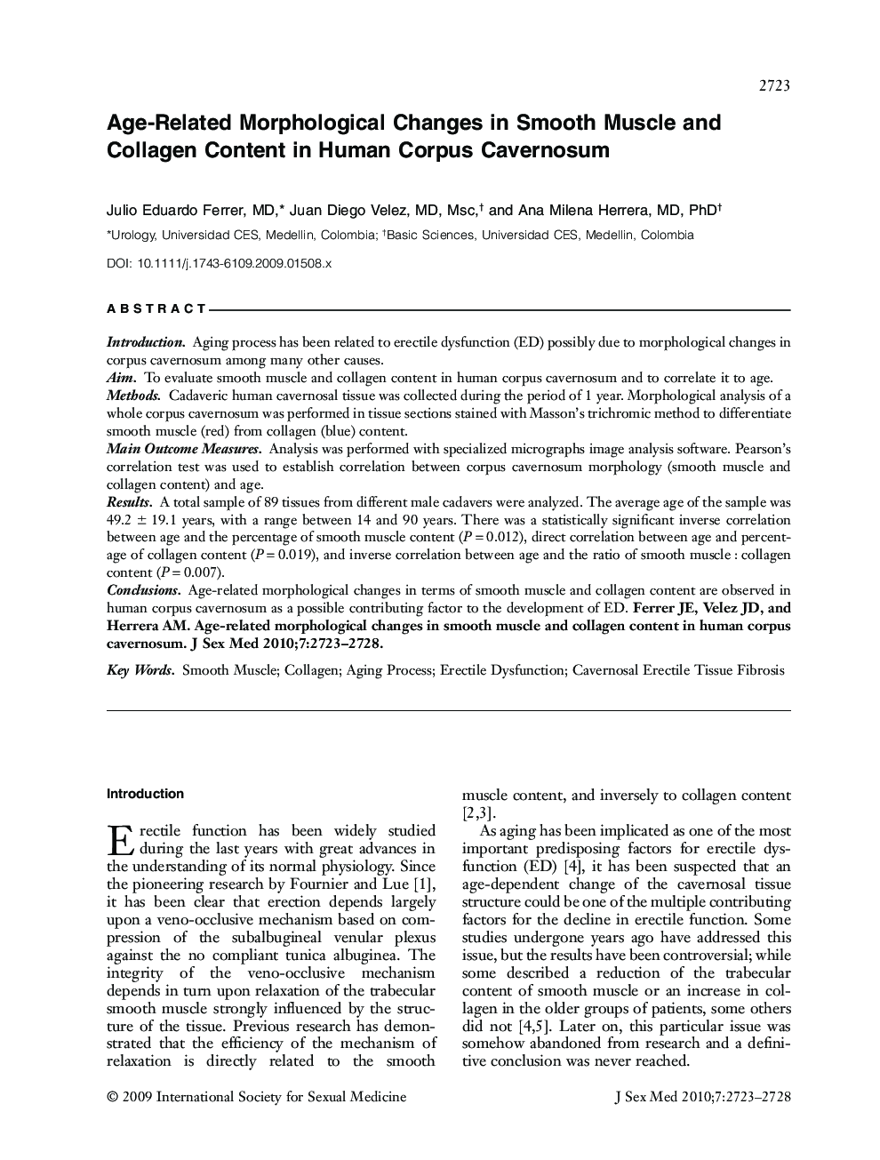 Age-Related Morphological Changes in Smooth Muscle and Collagen Content in Human Corpus Cavernosum