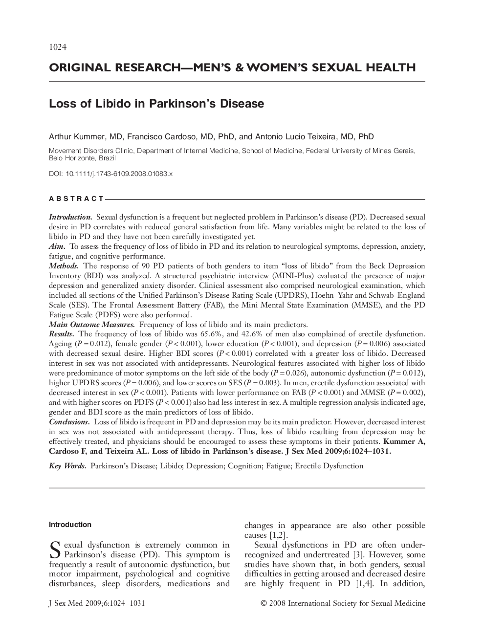Loss of Libido in Parkinson's Disease