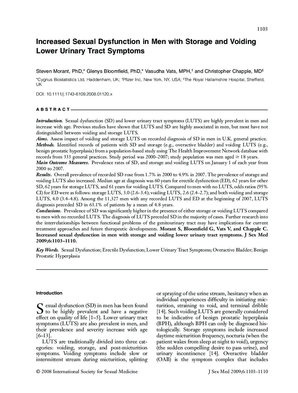 Increased Sexual Dysfunction in Men with Storage and Voiding Lower Urinary Tract Symptoms