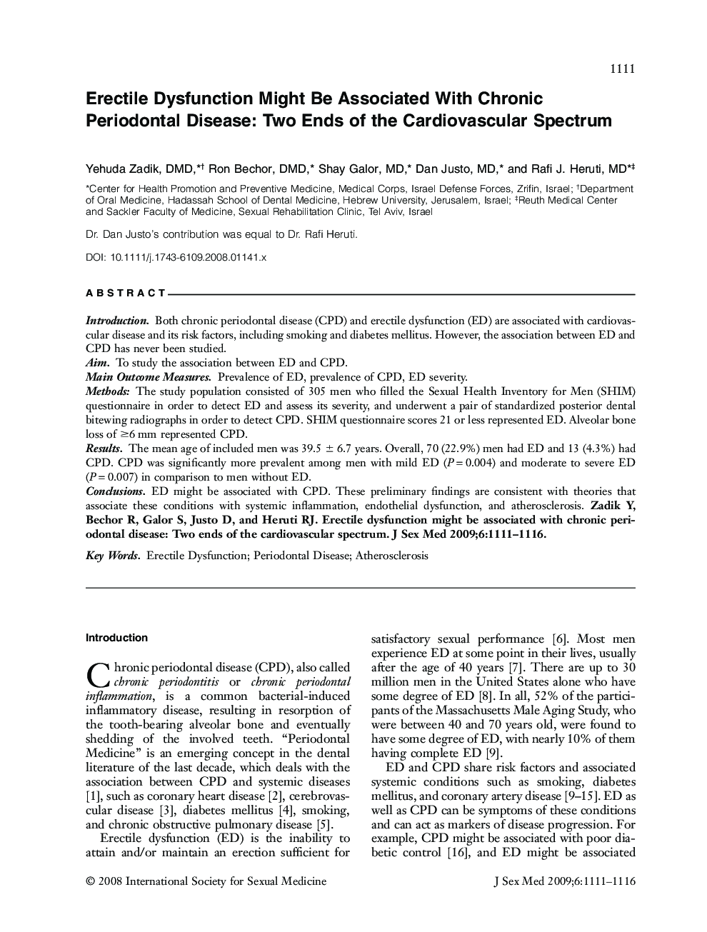 Erectile Dysfunction Might Be Associated With Chronic Periodontal Disease: Two Ends of the Cardiovascular Spectrum