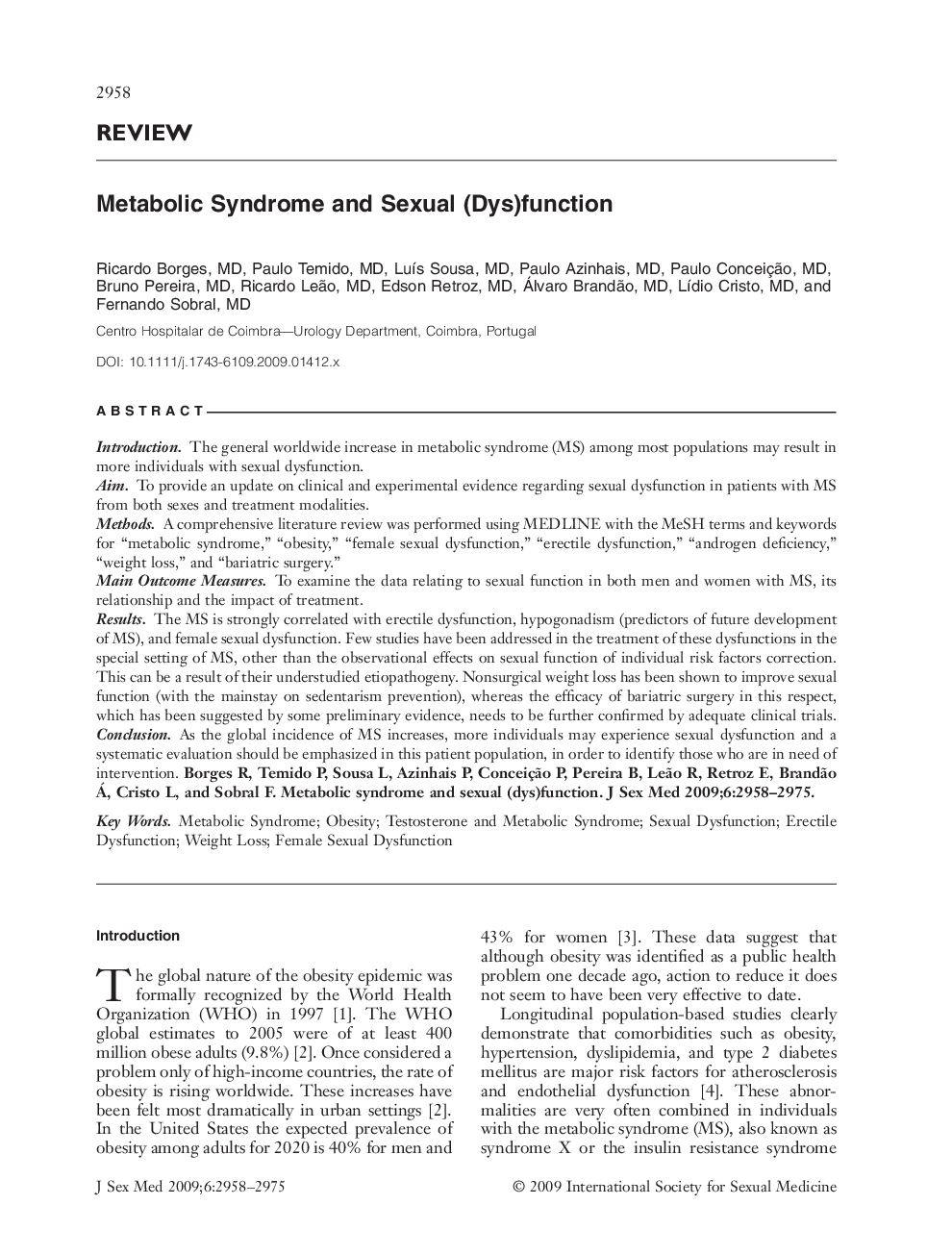 Metabolic Syndrome and Sexual (Dys)function