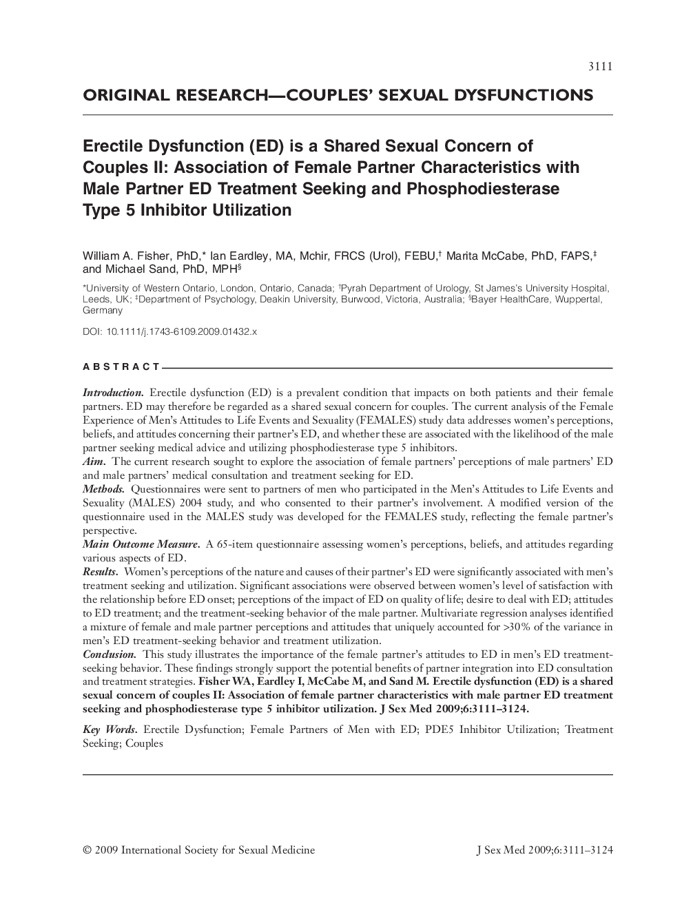 Erectile Dysfunction (ED) is a Shared Sexual Concern of Couples II: Association of Female Partner Characteristics with Male Partner ED Treatment Seeking and Phosphodiesterase Type 5 Inhibitor Utilization