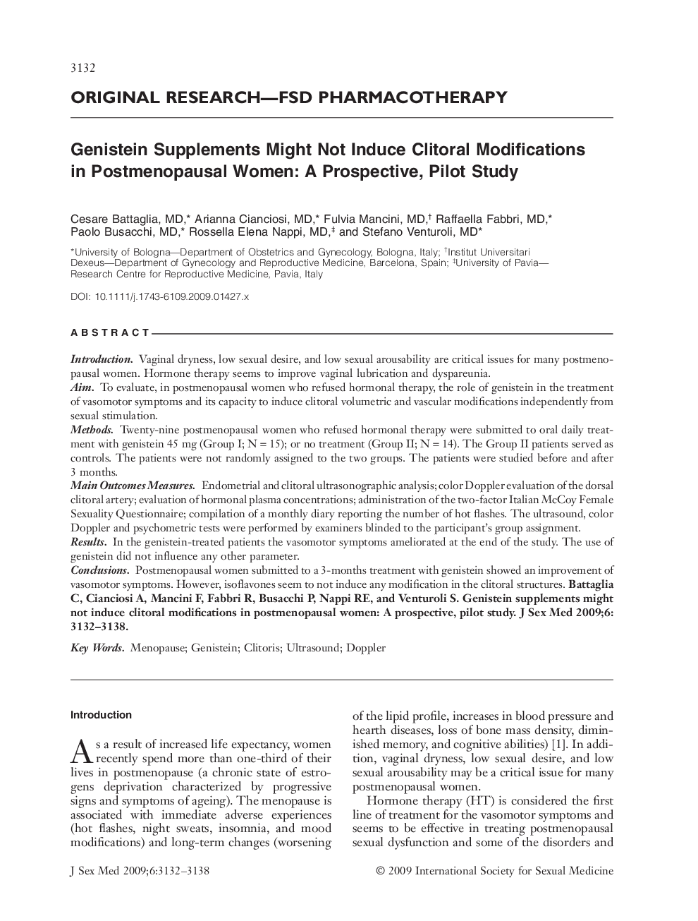 Genistein Supplements Might Not Induce Clitoral Modifications in Postmenopausal Women: A Prospective, Pilot Study