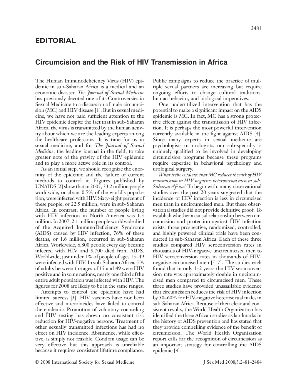 EDITORIAL: Circumcision and the Risk of HIV Transmission in Africa