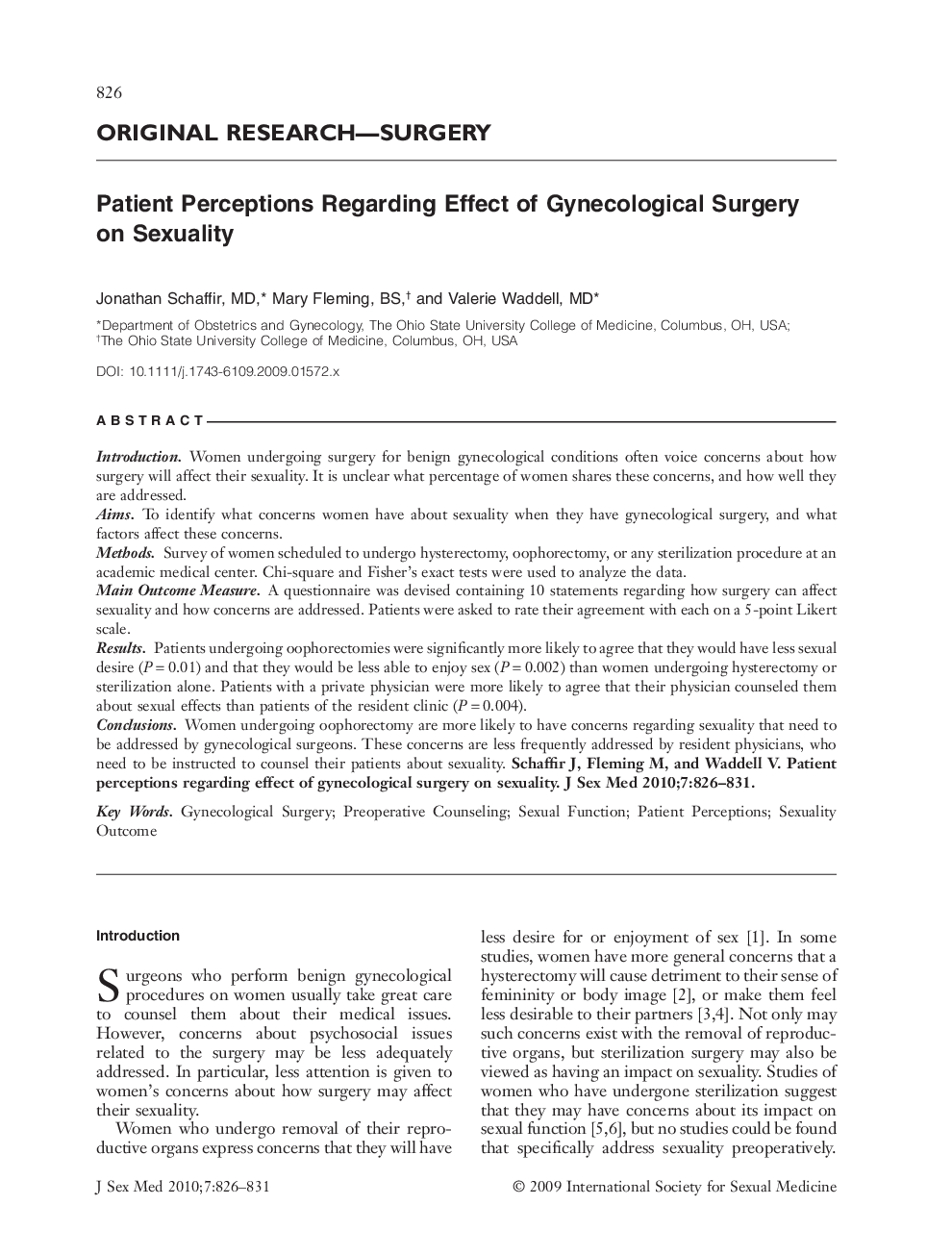 Patient Perceptions Regarding Effect of Gynecological Surgery on Sexuality