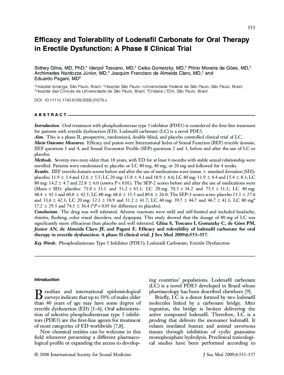 Efficacy and Tolerability of Lodenafil Carbonate for Oral Therapy in Erectile Dysfunction: A Phase II Clinical Trial