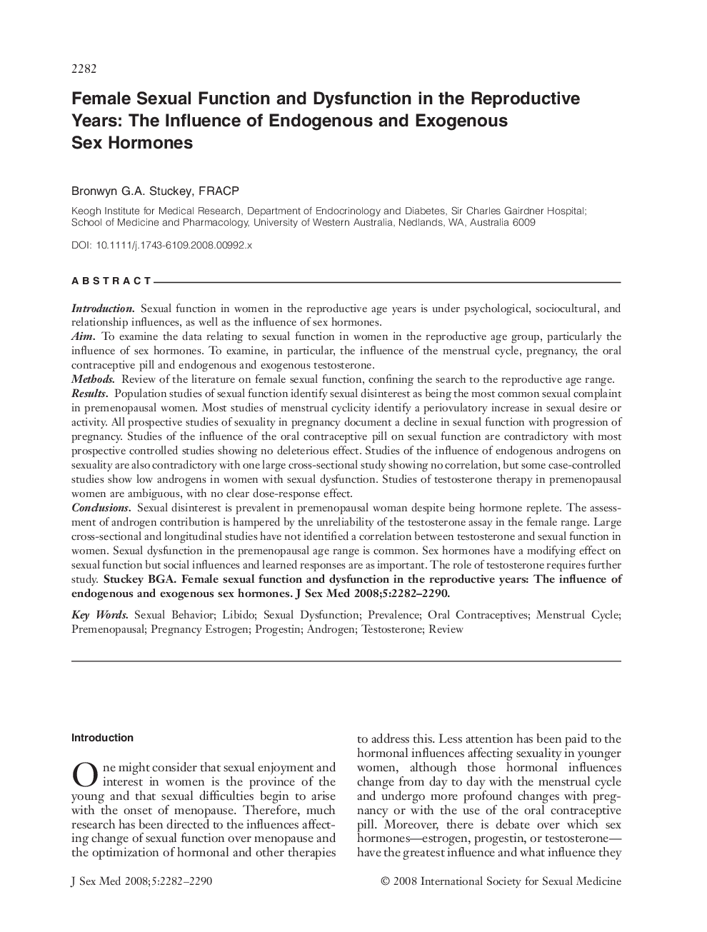 Female Sexual Function and Dysfunction in the Reproductive Years: The Influence of Endogenous and Exogenous Sex Hormones