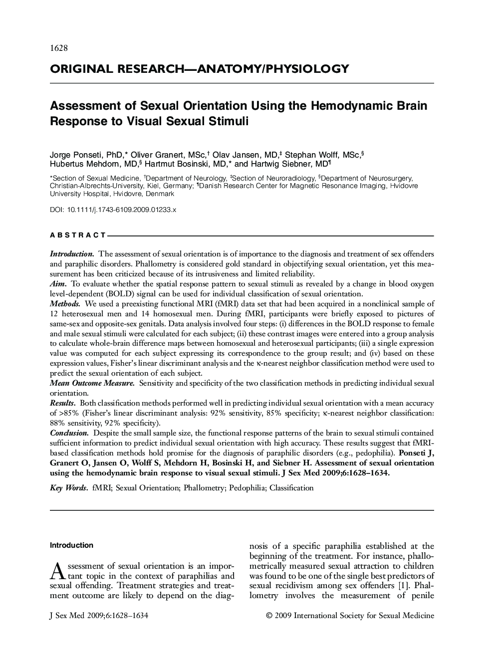 ORIGINAL RESEARCH-ANATOMY/PHYSIOLOGY: Assessment of Sexual Orientation Using the Hemodynamic Brain Response to Visual Sexual Stimuli