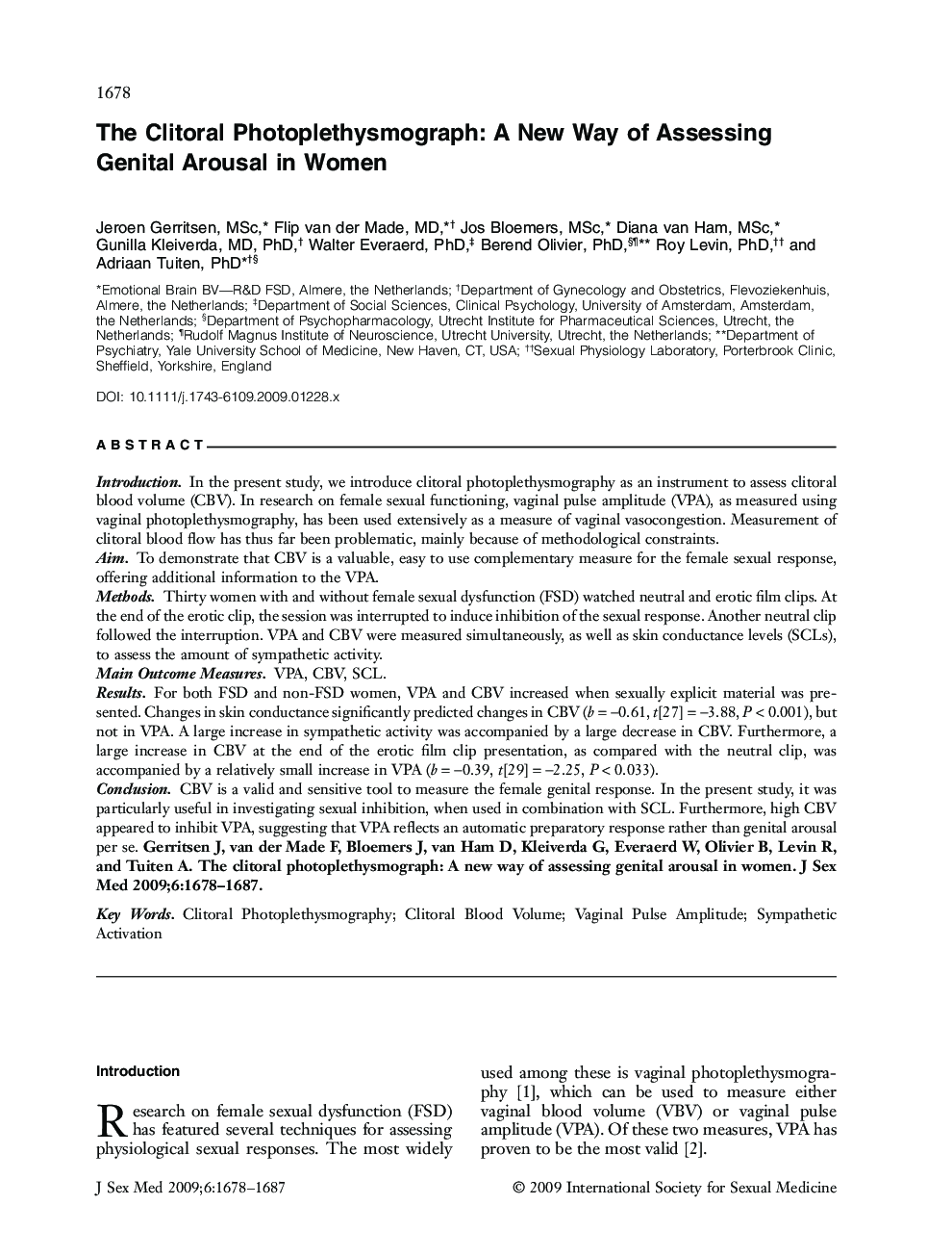 The Clitoral Photoplethysmograph: A New Way of Assessing Genital Arousal in Women