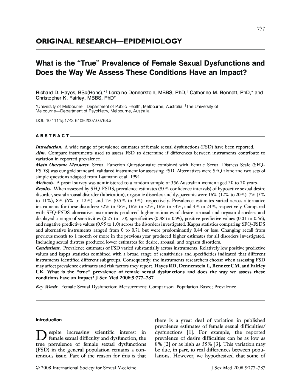 What is the “True” Prevalence of Female Sexual Dysfunctions and Does the Way We Assess These Conditions Have an Impact?