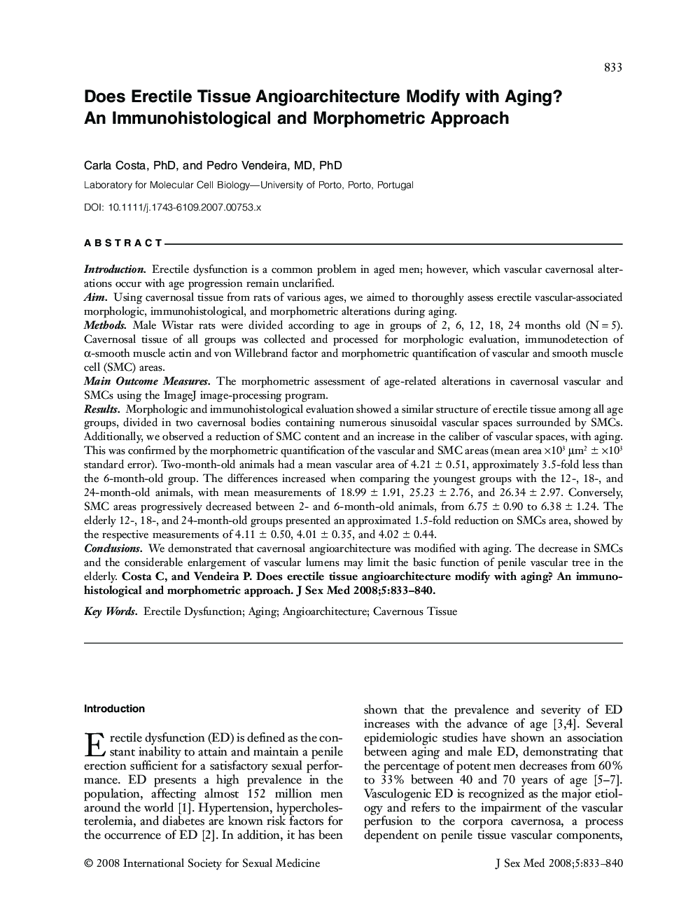 Does Erectile Tissue Angioarchitecture Modify with Aging? An Immunohistological and Morphometric Approach