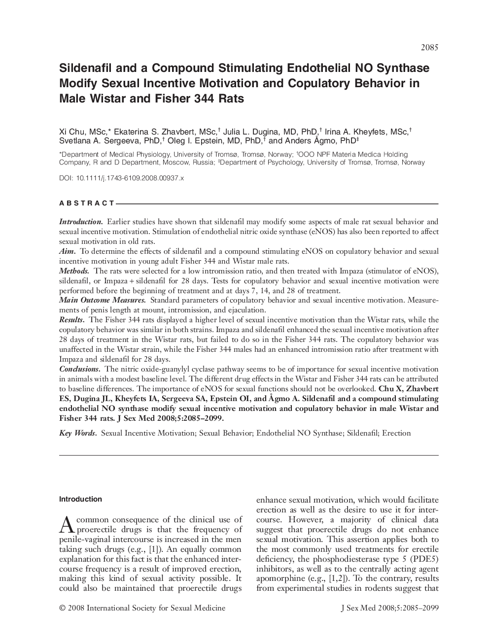 Sildenafil and a Compound Stimulating Endothelial NO Synthase Modify Sexual Incentive Motivation and Copulatory Behavior in Male Wistar and Fisher 344 Rats