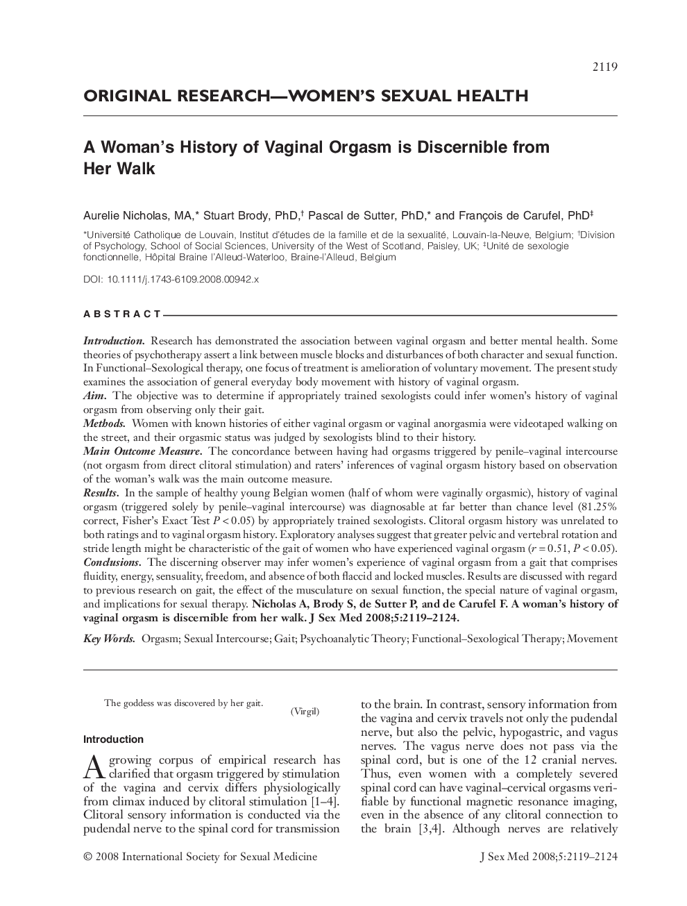 A Woman's History of Vaginal Orgasm is Discernible from Her Walk