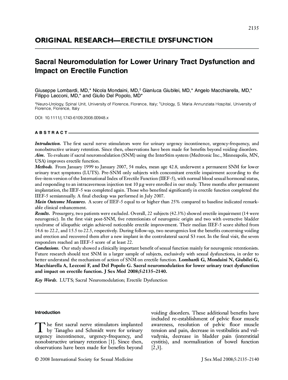 عکس صفحه اول مقاله: Sacral Neuromodulation for Lower Urinary Tract Dysfunction and Impact on Erectile Function Sacral Neuromodulation for Lower Urinary Tract Dysfunction and Impact on Erectile Function