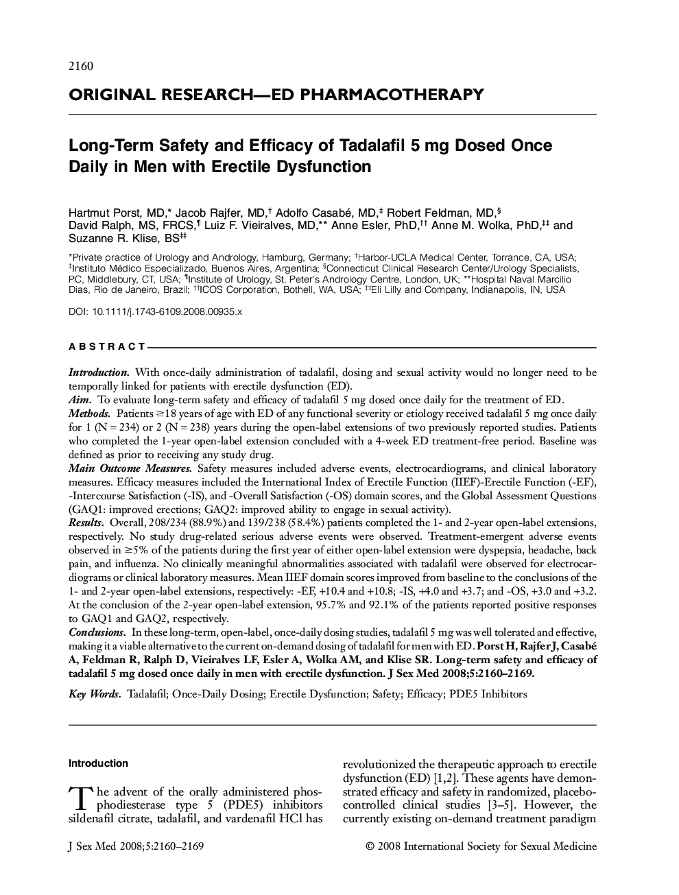 عکس صفحه اول مقاله: Long-Term Safety and Efficacy of Tadalafil 5 mg Dosed Once Daily in Men with Erectile Dysfunction Long-Term Safety and Efficacy of Tadalafil 5 mg Dosed Once Daily in Men with Erectile Dysfunction