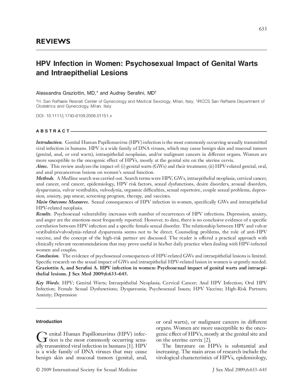 HPV Infection in Women: Psychosexual Impact of Genital Warts and Intraepithelial Lesions