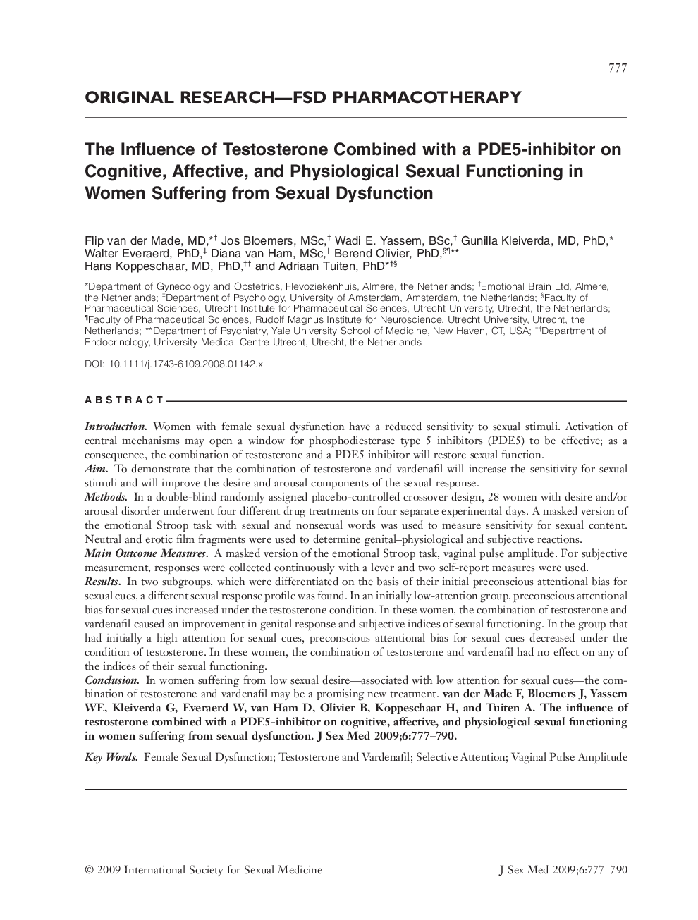 The Influence of Testosterone Combined with a PDE5-inhibitor on Cognitive, Affective, and Physiological Sexual Functioning in Women Suffering from Sexual Dysfunction