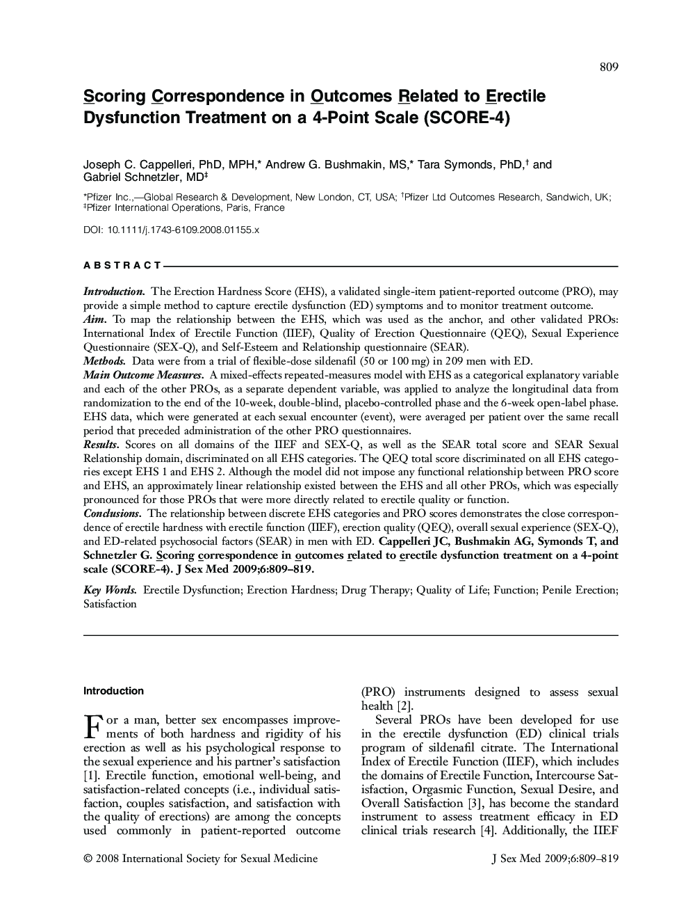 Scoring Correspondence in Outcomes Related to Erectile Dysfunction Treatment on a 4-Point Scale (SCORE-4)