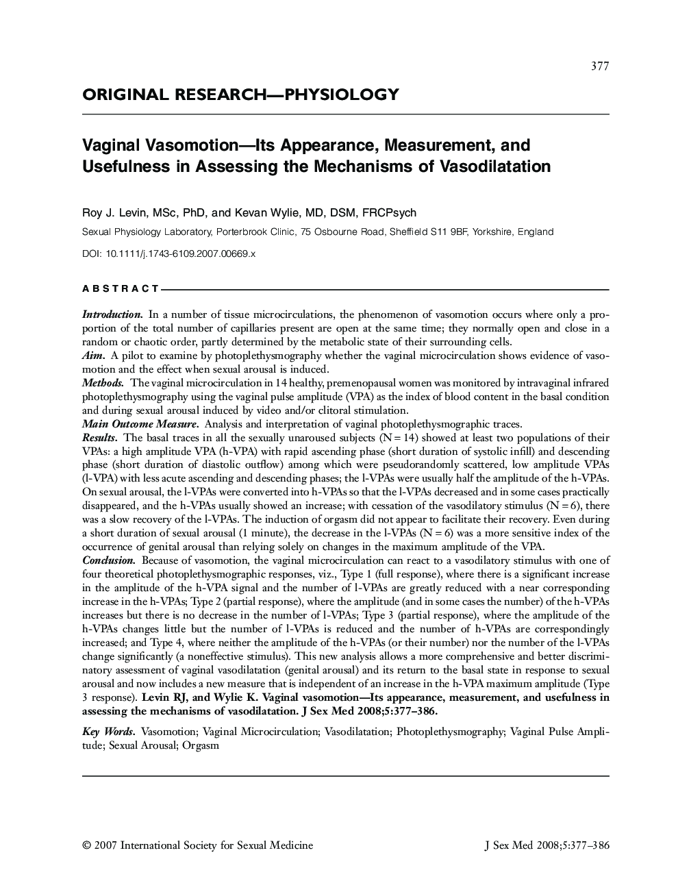 Vaginal Vasomotion-Its Appearance, Measurement, and Usefulness in Assessing the Mechanisms of Vasodilatation