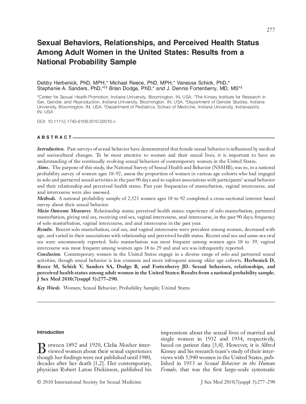 Sexual Behaviors, Relationships, and Perceived Health Status Among Adult Women in the United States: Results from a National Probability Sample
