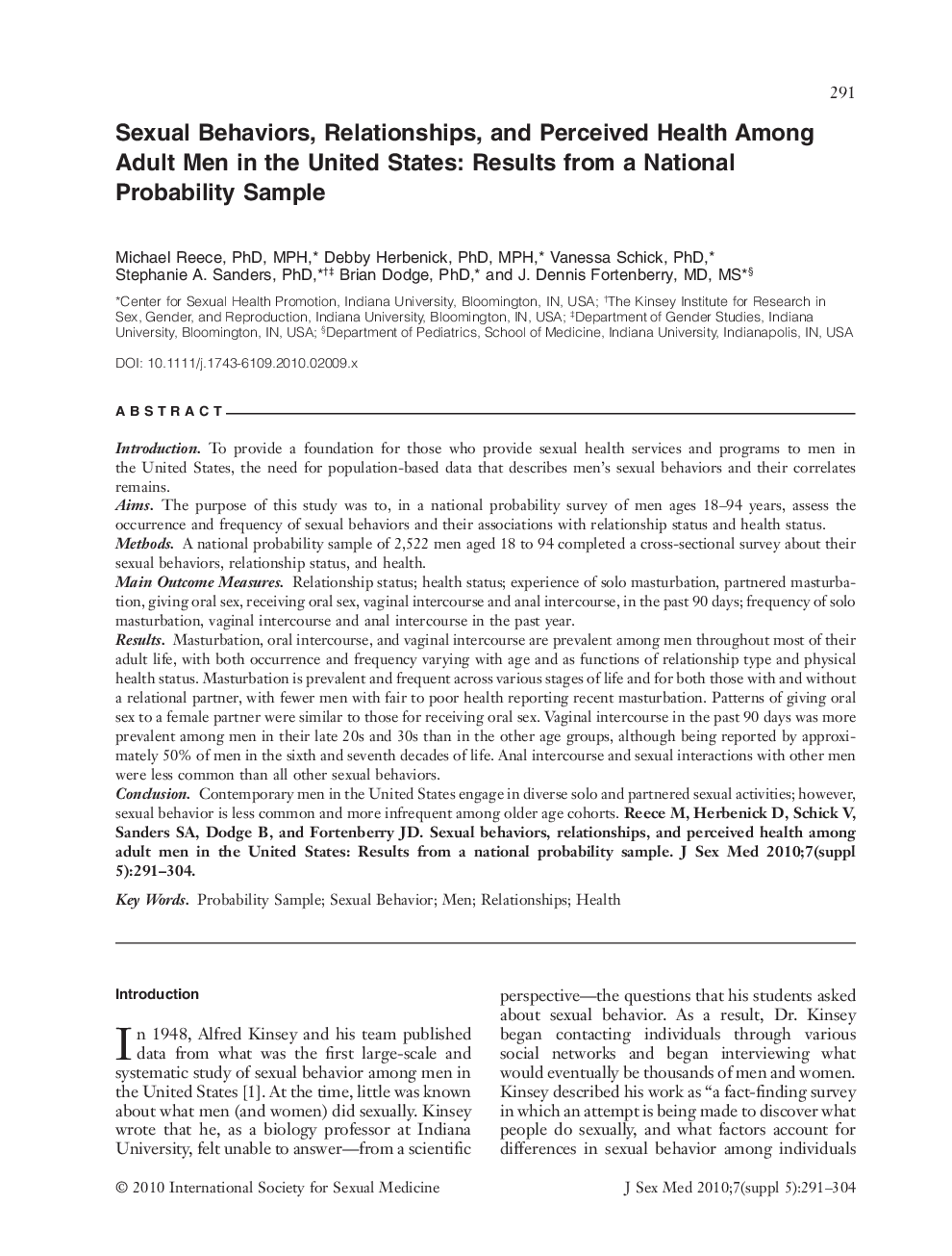Sexual Behaviors, Relationships, and Perceived Health Among Adult Men in the United States: Results from a National Probability Sample