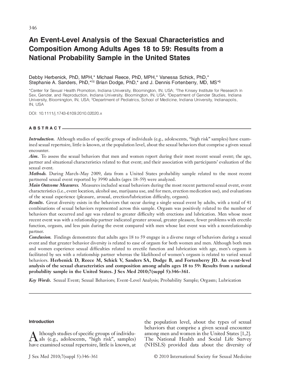 An Event-Level Analysis of the Sexual Characteristics and Composition Among Adults Ages 18 to 59: Results from a National Probability Sample in the United States