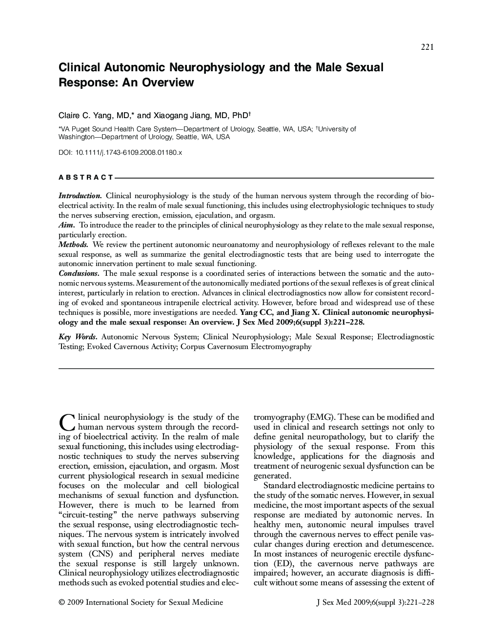 Clinical Autonomic Neurophysiology and the Male Sexual Response: An Overview