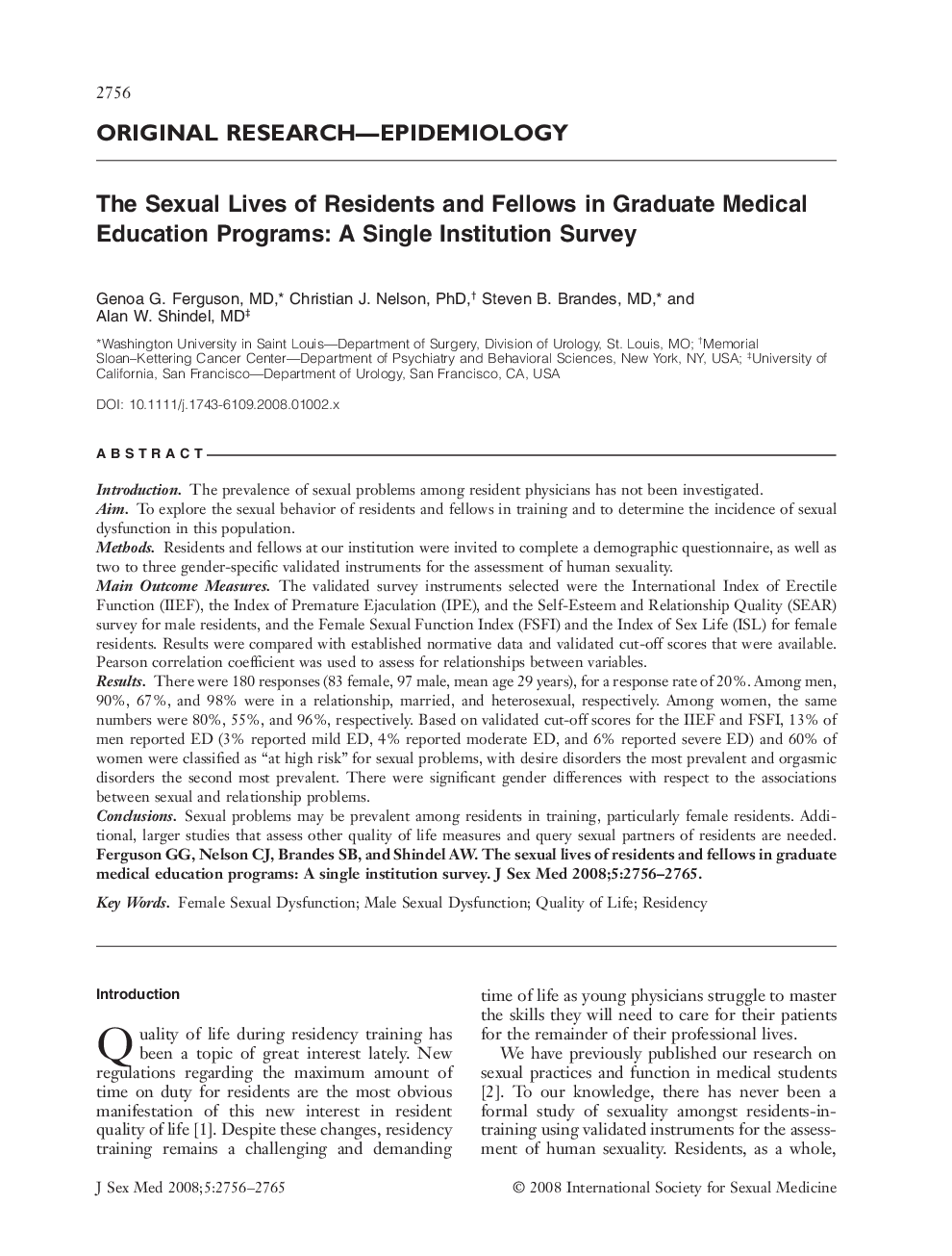 The Sexual Lives of Residents and Fellows in Graduate Medical Education Programs: A Single Institution Survey