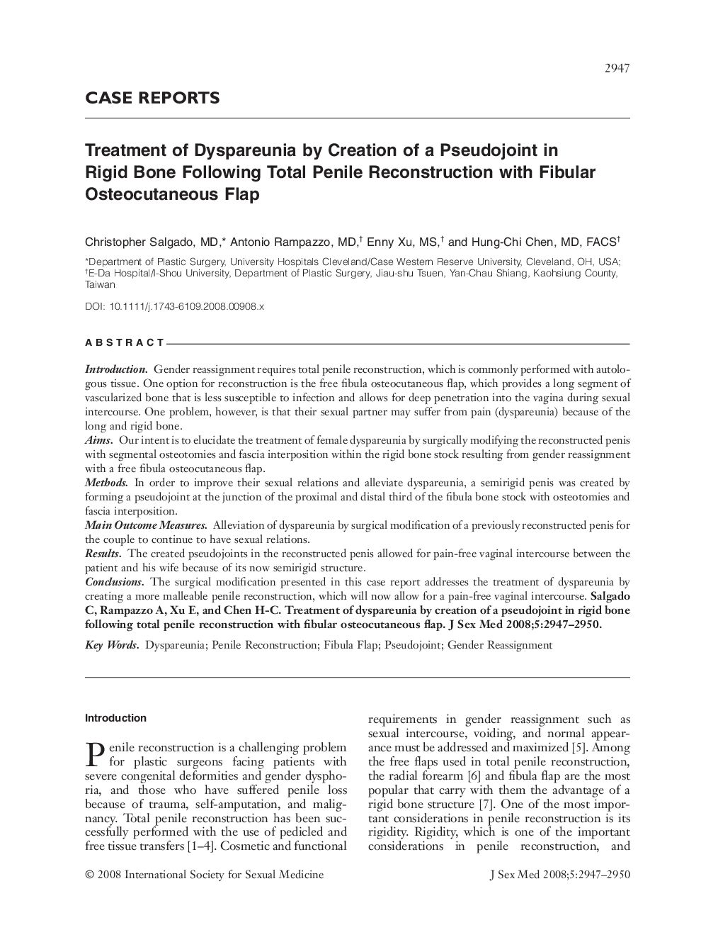 Treatment of Dyspareunia by Creation of a Pseudojoint in Rigid Bone Following Total Penile Reconstruction with Fibular Osteocutaneous Flap