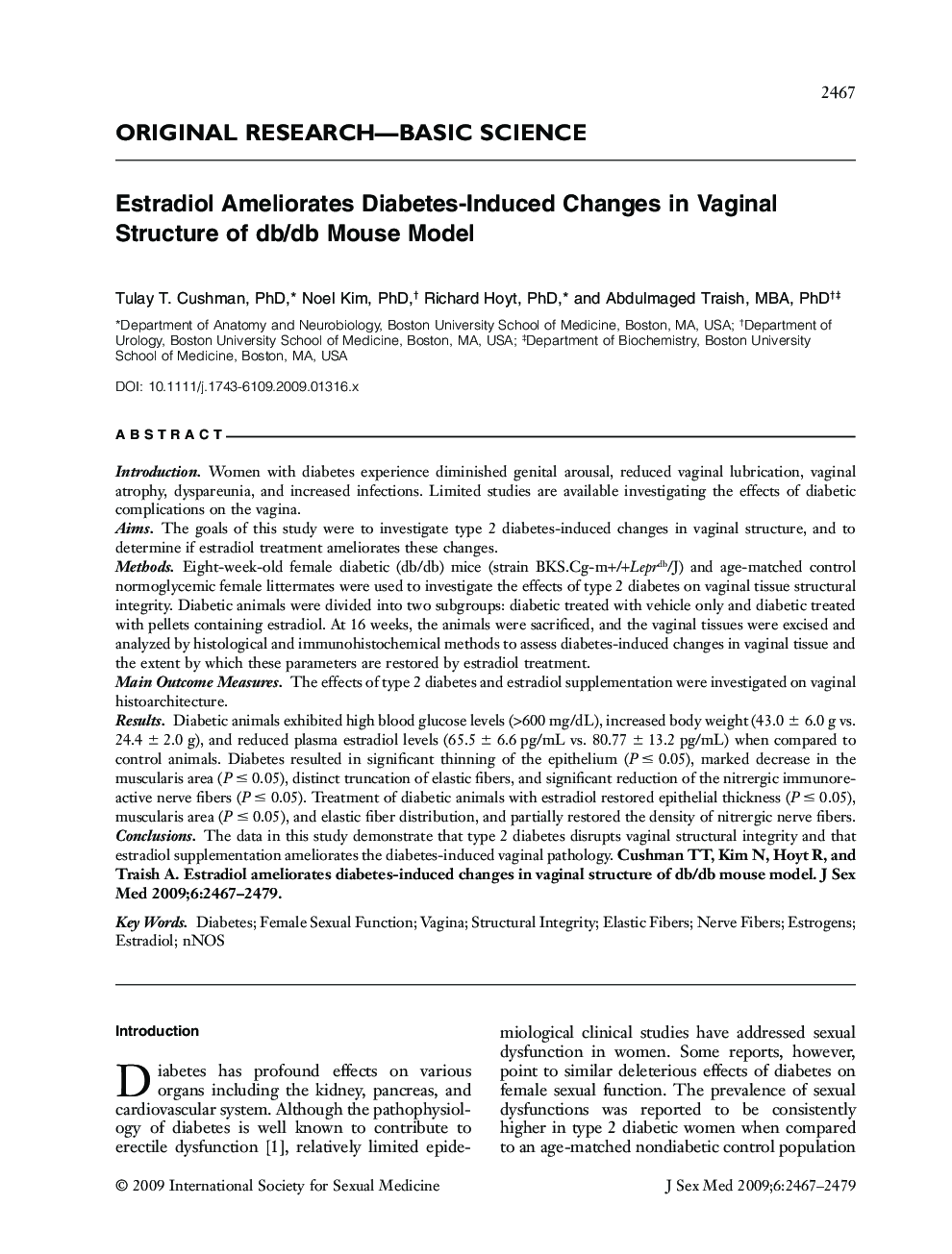 Estradiol Ameliorates Diabetes-Induced Changes in Vaginal Structure of db/db Mouse Model