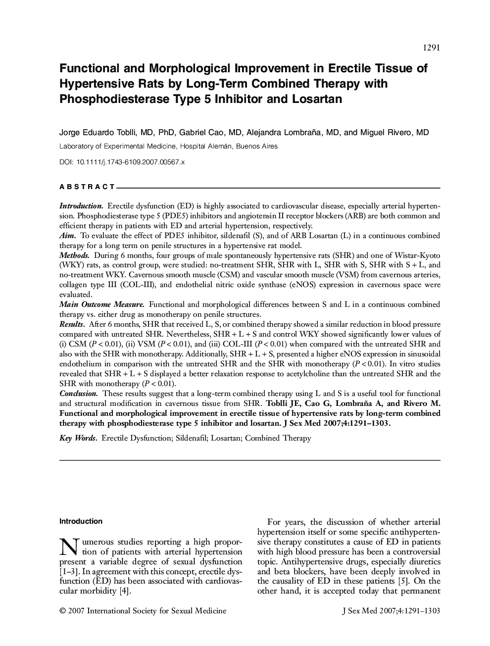 Functional and Morphological Improvement in Erectile Tissue of Hypertensive Rats by Long-Term Combined Therapy with Phosphodiesterase Type 5 Inhibitor and Losartan