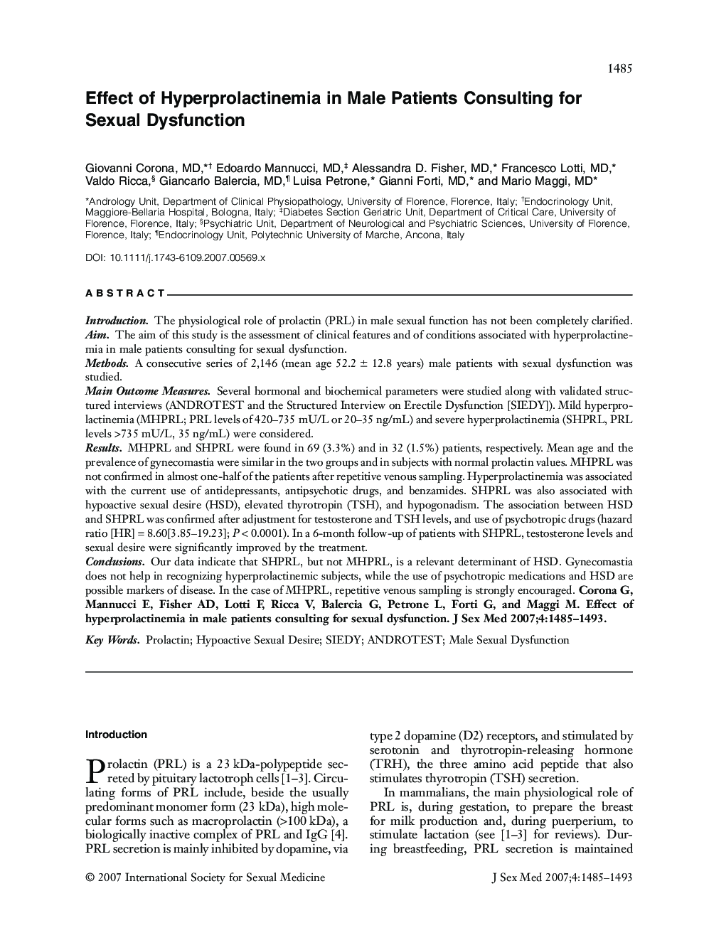 Effect of Hyperprolactinemia in Male Patients Consulting for Sexual Dysfunction