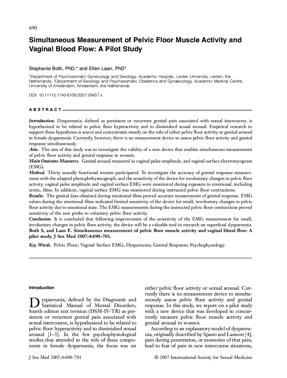 Simultaneous Measurement of Pelvic Floor Muscle Activity and Vaginal Blood Flow: A Pilot Study