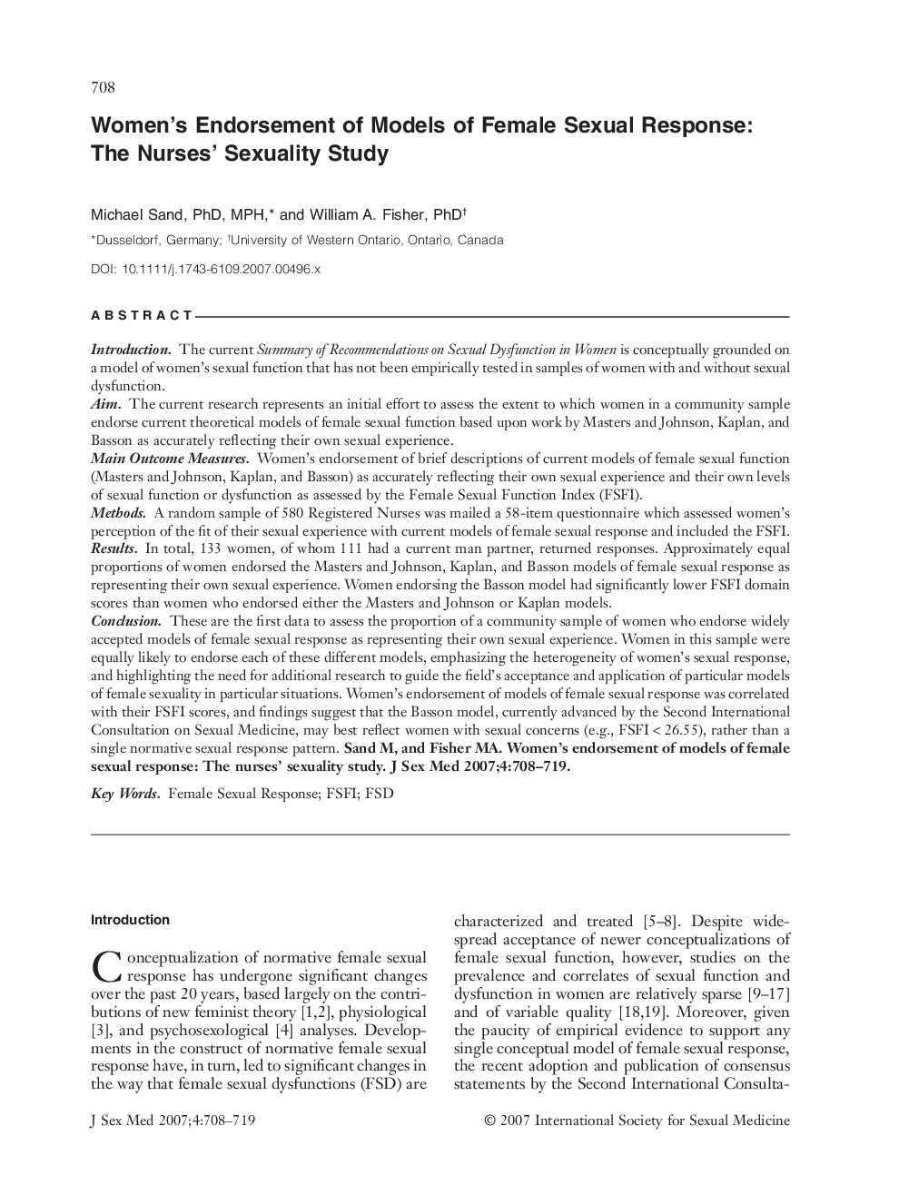 Women's Endorsement of Models of Female Sexual Response: The Nurses' Sexuality Study