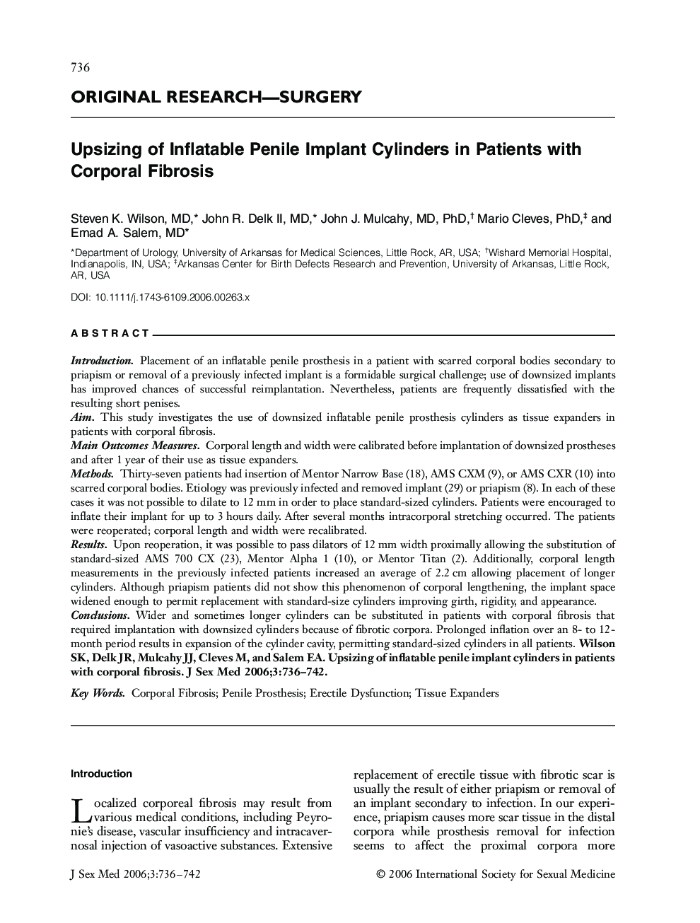 ORIGINAL RESEARCH-SURGERY: Upsizing of Inflatable Penile Implant Cylinders in Patients with Corporal Fibrosis