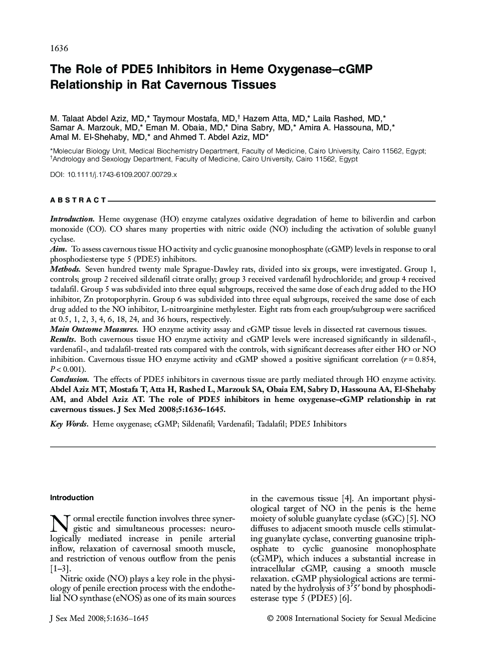 The Role of PDE5 Inhibitors in Heme Oxygenase-cGMP Relationship in Rat Cavernous Tissues