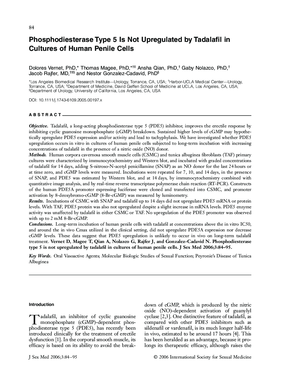 Phosphodiesterase Type 5 Is Not Upregulated by Tadalafil in Cultures of Human Penile Cells