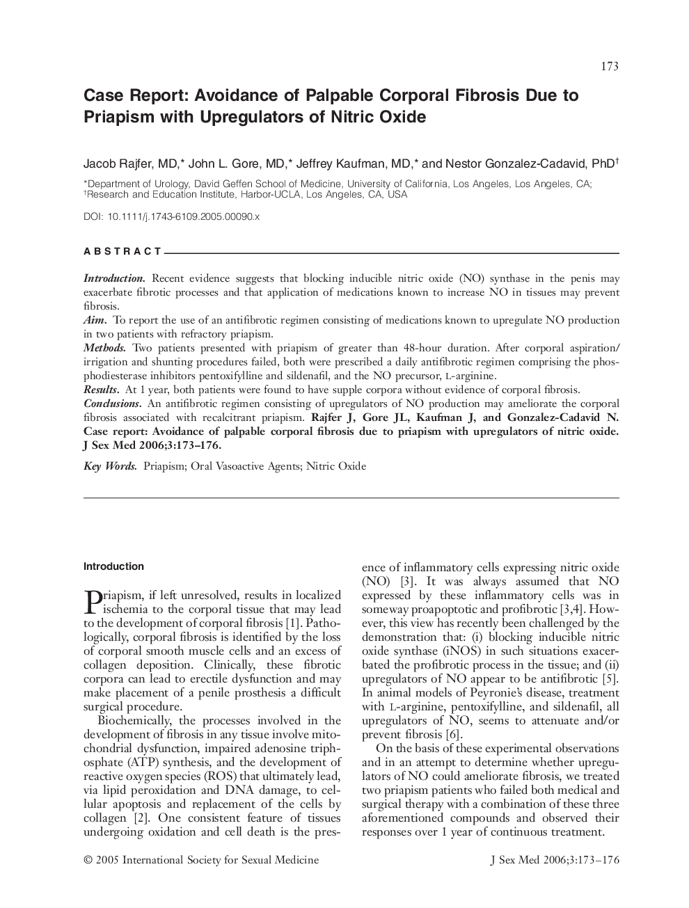 Case Report: Avoidance of Palpable Corporal Fibrosis Due to Priapism with Upregulators of Nitric Oxide