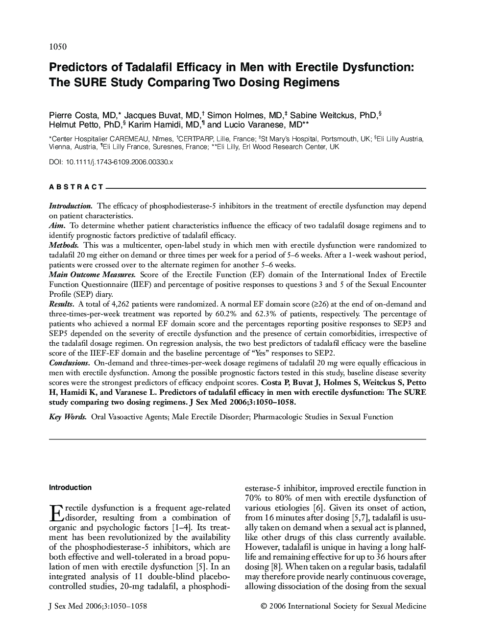 Predictors of Tadalafil Efficacy in Men with Erectile Dysfunction: The SURE Study Comparing Two Dosing Regimens