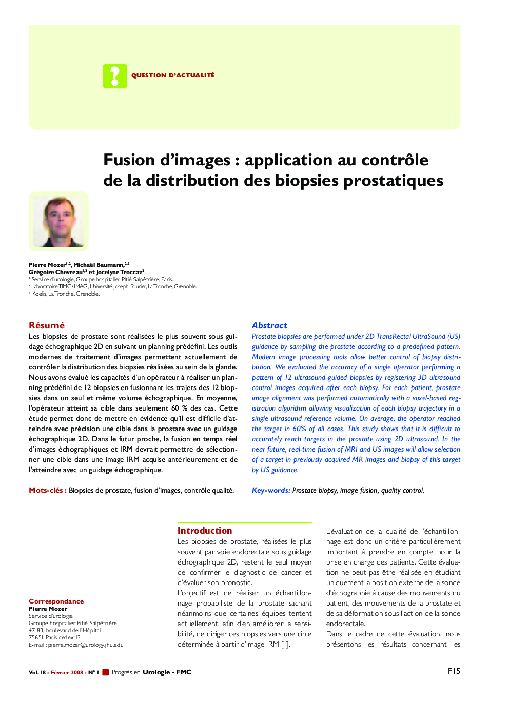 Fusion d'images : application au contrÃ´le de la distribution des biopsies prostatiques