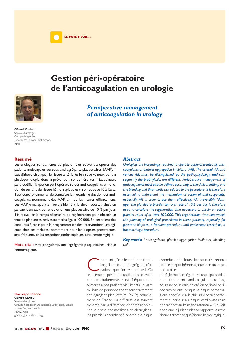 Gestion péri-opératoire de l’anticoagulation en urologie