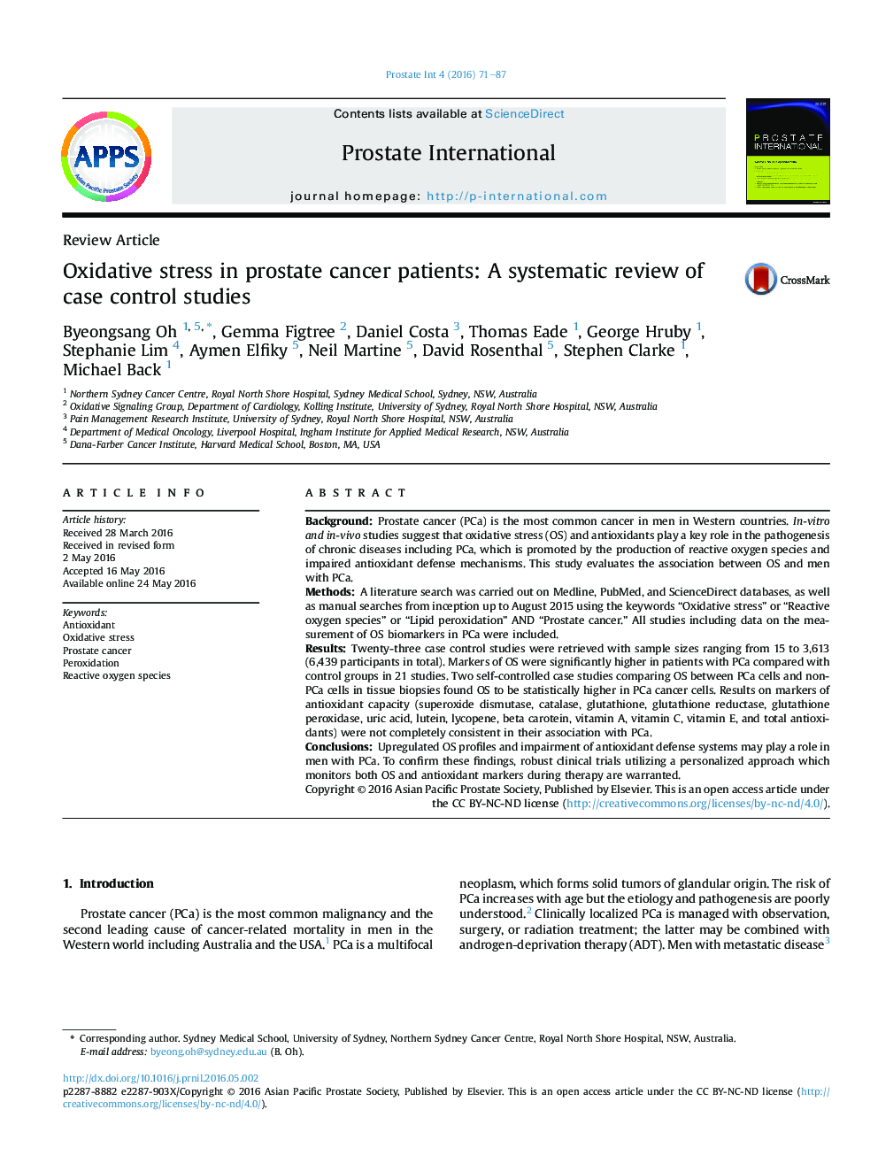 Oxidative stress in prostate cancer patients: A systematic review of case control studies