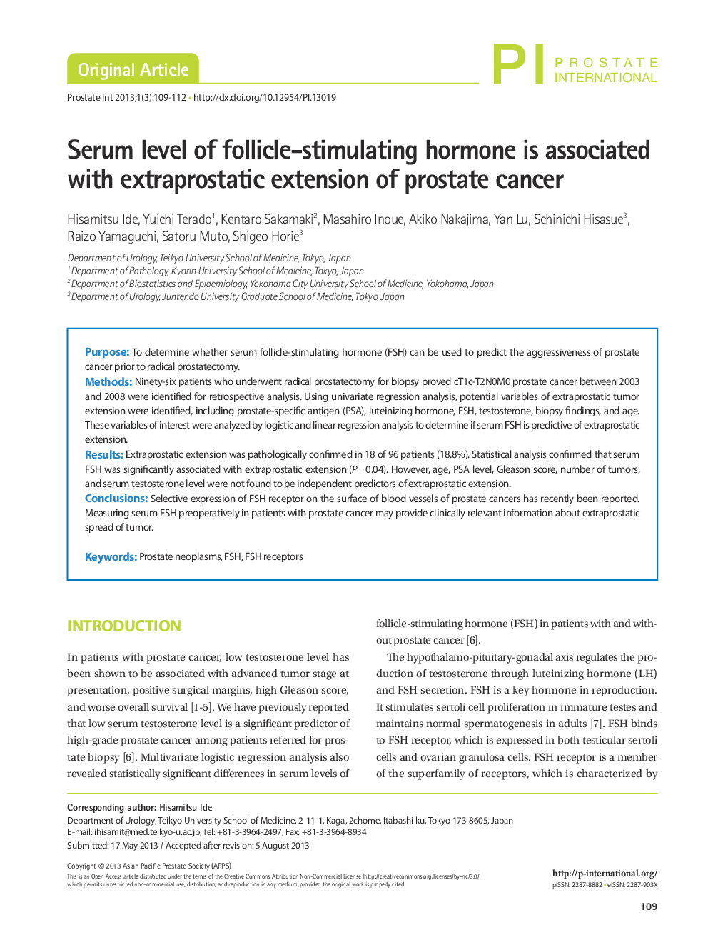 Serum level of follicle-stimulating hormone is associated with extraprostatic extension of prostate cancer